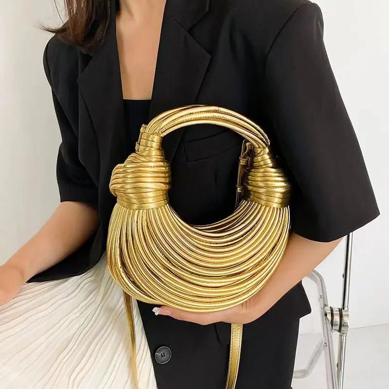 Gold Luxury Designer Brand Handwoven Noodle Clutch - Jey Boutique LLC
