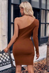 Asymmetrical Long Sleeve One Shoulder Cutout Dress - Jey Boutique LLC