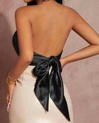 Asymmetrical tie backless halter top - Jey Boutique LLC