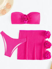 Bandeau 3D Floral Bikini Set.
