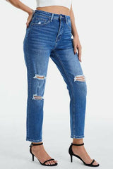 BAYEAS Full Size Distressed High Waist Mom Jeans.