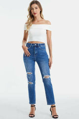 BAYEAS Full Size Distressed High Waist Mom Jeans - Jey Boutique LLC
