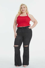 BAYEAS Full Size High Waist Distressed Raw Hem Flare Jeans - Jey Boutique LLC