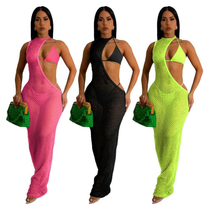 Beach Mesh 3 Piece Set Maxi Dress - Jey Boutique LLC