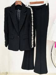 Beaded Rhinestone Blazer Pants Suit - Jey Boutique LLC