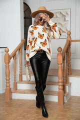 Butterfly Round Neck Long Sleeve Sweater.
