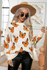 Butterfly Round Neck Long Sleeve Sweater.