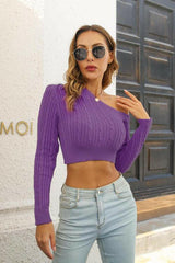 Cable-Knit One Shoulder Long Sleeve Sweater.