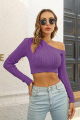 Cable-Knit One Shoulder Long Sleeve Sweater - Jey Boutique LLC