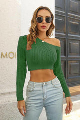 Cable-Knit One Shoulder Long Sleeve Sweater - Jey Boutique LLC