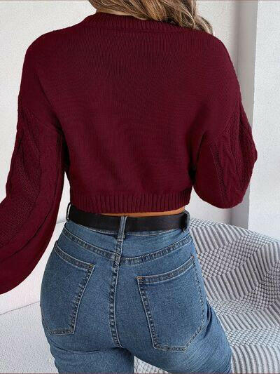 Cable-Knit Round Neck Cropped Sweater - Jey Boutique LLC