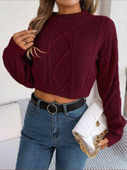 Cable-Knit Round Neck Cropped Sweater.