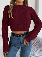 Cable-Knit Round Neck Cropped Sweater - Jey Boutique LLC