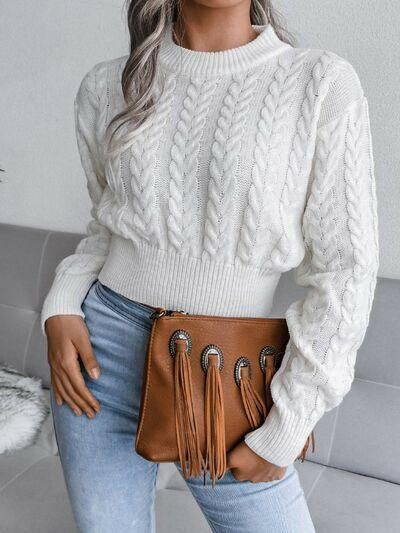 Cable-Knit Round Neck Sweater - Jey Boutique LLC