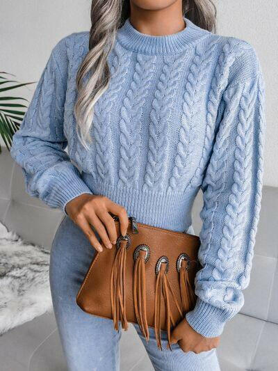 Cable-Knit Round Neck Sweater.