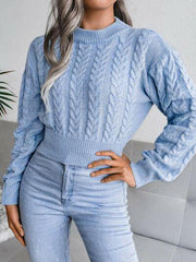 Cable-Knit Round Neck Sweater - Jey Boutique LLC