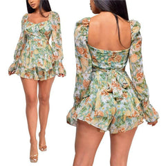 Collar Backless Jumpsuit Long Sleeve Playsuit.