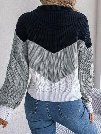 Color Block Dropped Shoulder Sweater.