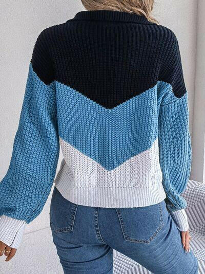 Color Block Dropped Shoulder Sweater.