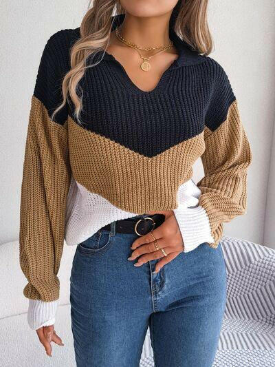 Color Block Dropped Shoulder Sweater - Jey Boutique LLC