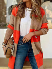 Contrast Open Front Long Sleeve Cardigan.