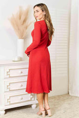 Culture Code Full Size Round Neck Long Sleeve Dress.