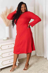 Culture Code Full Size Round Neck Long Sleeve Dress.