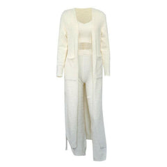 Fashion Plush Lace Long Three Piece Set with Belt Bathrobe - Jey Boutique LLC