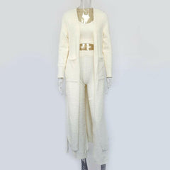 Fashion Plush Lace Long Three Piece Set with Belt Bathrobe - Jey Boutique LLC