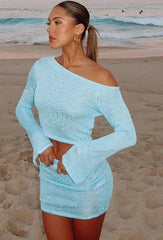 Flared Sleeves Slim Two Piece Set - Jey Boutique LLC