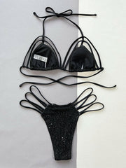 Glitter Halter Neck Strappy Two-Piece Bikini Set - Jey Boutique LLC