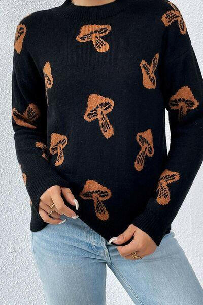 Graphic Mock Neck Dropped Shoulder Sweater.