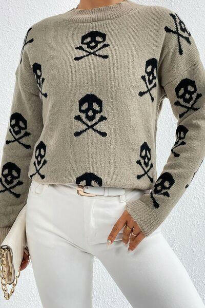 Graphic Mock Neck Dropped Shoulder Sweater - Jey Boutique LLC