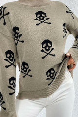 Graphic Mock Neck Dropped Shoulder Sweater - Jey Boutique LLC