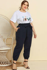 Graphic Tee and Belted Paperbag Joggers Set - Jey Boutique LLC