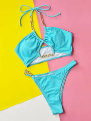Halter Neck Chain Detail Two-Piece Bikini Set - Jey Boutique LLC
