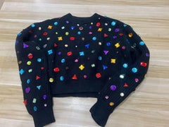 Heavy Multicolour Rhinestone Knitted Sweater Pullover.