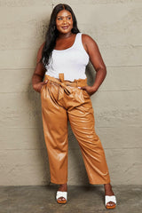 HEYSON Powerful You Full Size Faux Leather Paperbag Waist Pants.