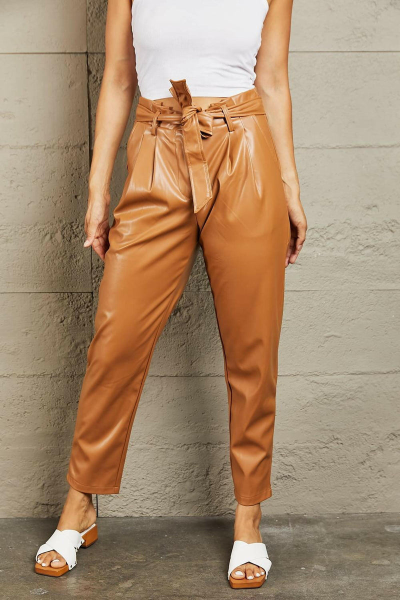 HEYSON Powerful You Full Size Faux Leather Paperbag Waist Pants.