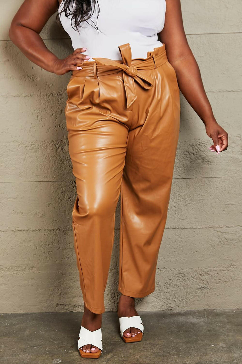 HEYSON Powerful You Full Size Faux Leather Paperbag Waist Pants - Jey Boutique LLC