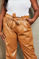 HEYSON Powerful You Full Size Faux Leather Paperbag Waist Pants - Jey Boutique LLC
