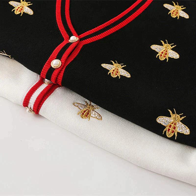 High Quality Fashion Designer Bee Embroidery Cardigan Long Sleeve.