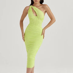 High Quality Mesh One Shoulder Backless Midi Dress - Jey Boutique LLC