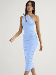 High Quality Mesh One Shoulder Backless Midi Dress - Jey Boutique LLC