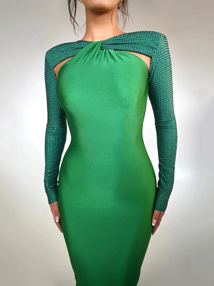 Hollow Out Sparkle Long Sleeve Maxi Dress - Jey Boutique LLC