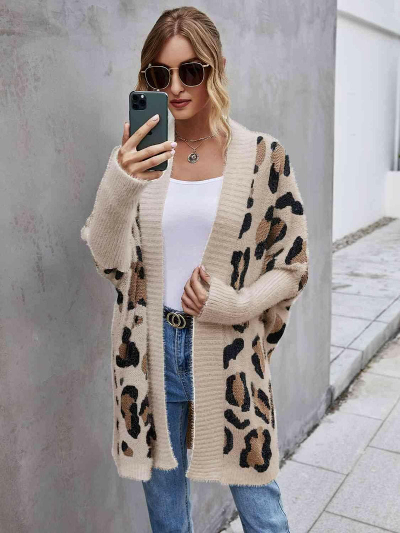 Leopard Pattern Fuzzy Cardigan.