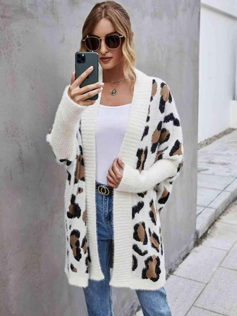 Leopard Pattern Fuzzy Cardigan.