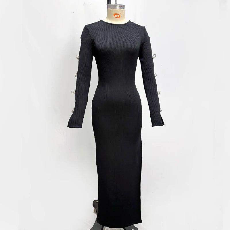 Long sleeves Backless Bandage Long Dress - Jey Boutique LLC