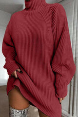 Mock Neck Dropped Shoulder Sweater Dress - Jey Boutique LLC