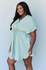 Ninexis Out Of Time Full Size Ruffle Hem Dress with Drawstring Waistband in Light Sage - Jey Boutique LLC